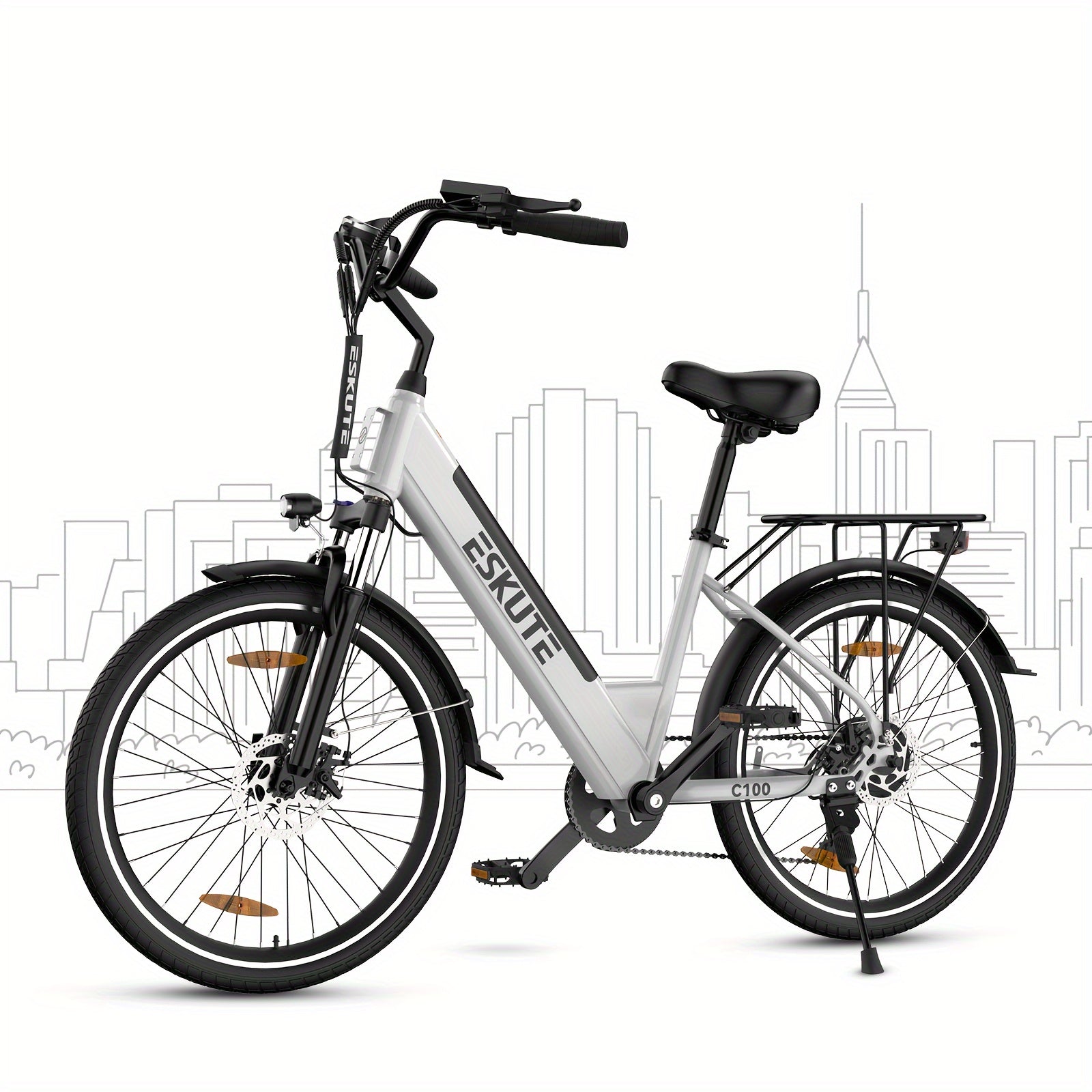 ESKUTE C100 Electric Bike, 375Wh Removable Battery, 350W Brushless Motor, Top Speed 20MPH, Electric City Bike with Suspension Fork, Adult Electric Bicycle - Walmarkettt.com