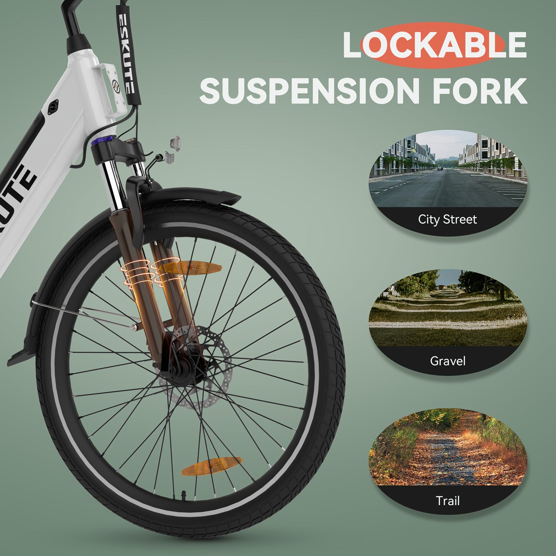 ESKUTE C100 Electric Bike, 375Wh Removable Battery, 350W Brushless Motor, Top Speed 20MPH, Electric City Bike with Suspension Fork, Adult Electric Bicycle - Walmarkettt.com