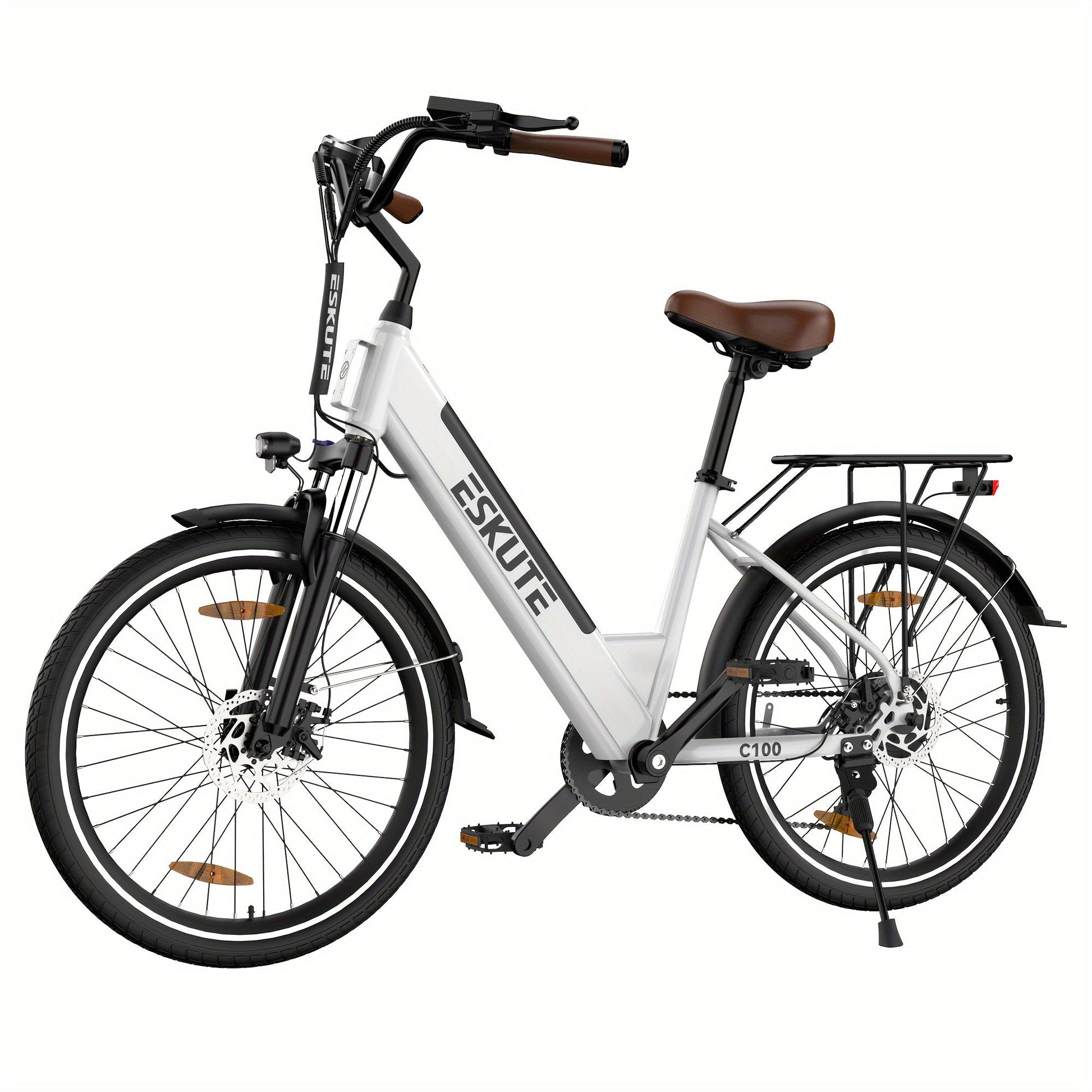 ESKUTE C100 Electric Bike, 375Wh Removable Battery, 350W Brushless Motor, Top Speed 20MPH, Electric City Bike with Suspension Fork, Adult Electric Bicycle - Walmarkettt.com