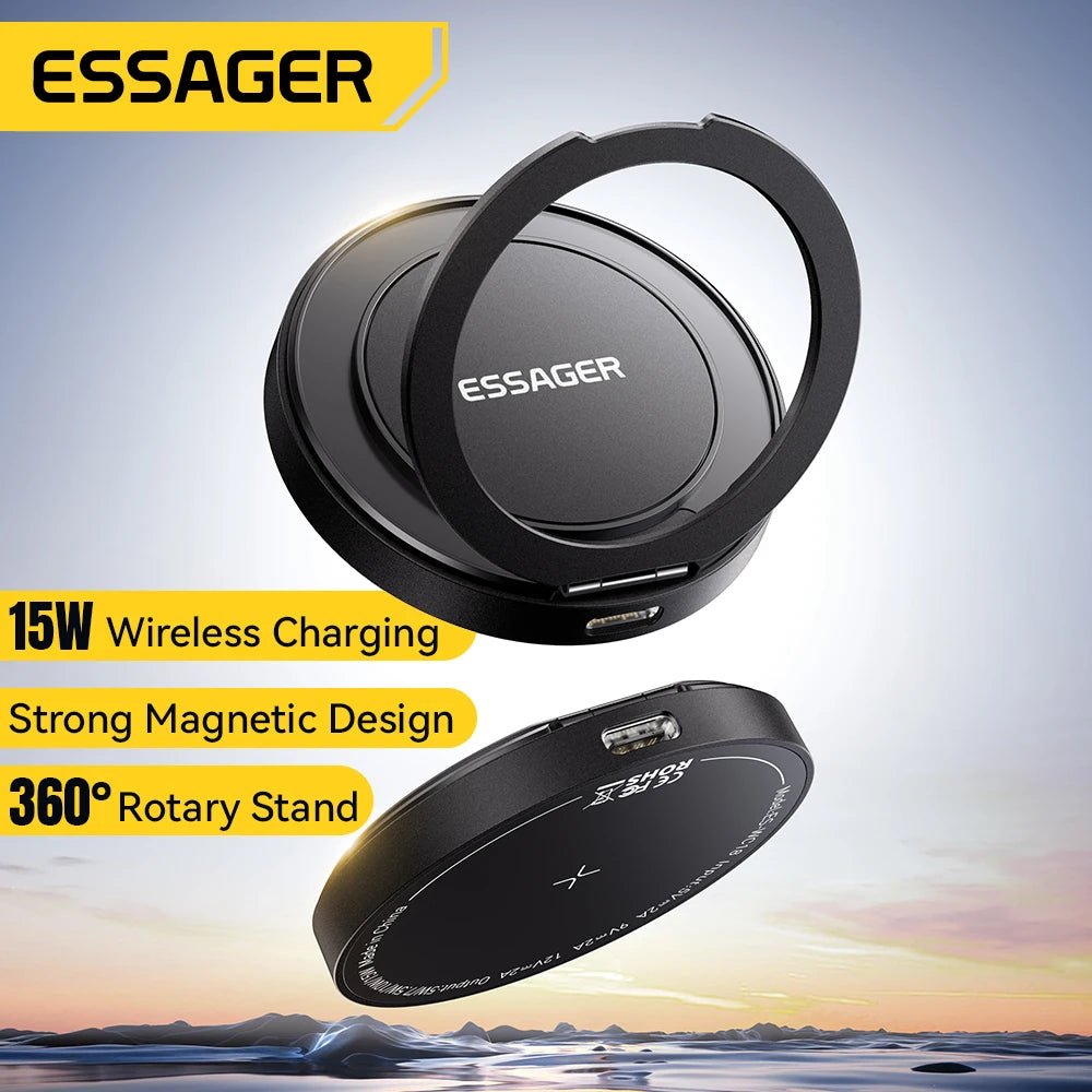 Essager Magnetic Wireless Charger With Holder 15W Fast Charging For iPhone17 16 15 14Pro Max Airpods Mini Wireless Phone Charger - Walmarkettt.com