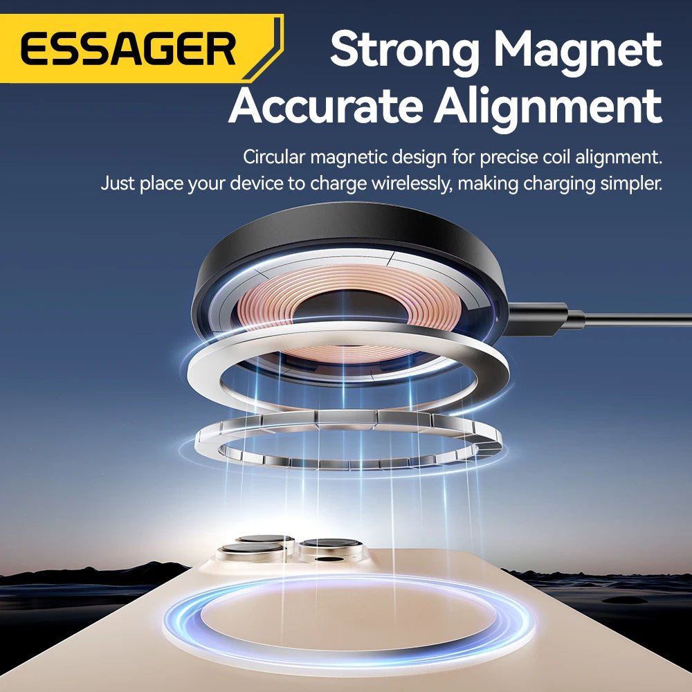 Essager Magnetic Wireless Charger With Holder 15W Fast Charging For iPhone17 16 15 14Pro Max Airpods Mini Wireless Phone Charger - Walmarkettt.com