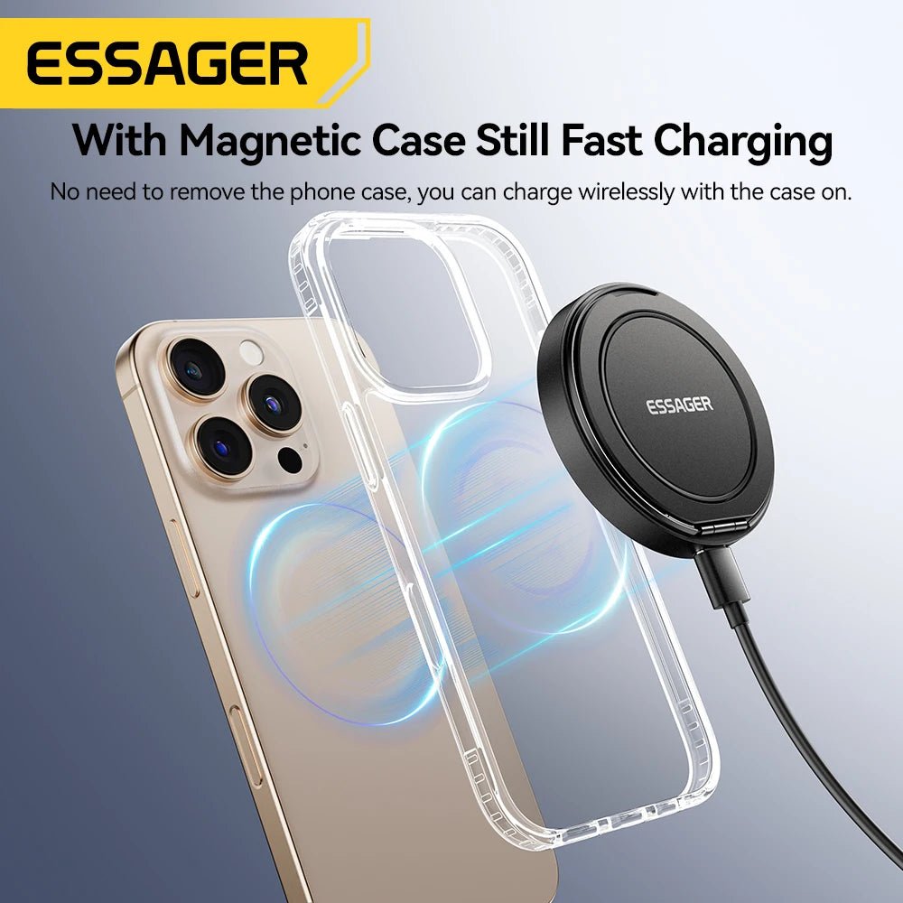 Essager Magnetic Wireless Charger With Holder 15W Fast Charging For iPhone17 16 15 14Pro Max Airpods Mini Wireless Phone Charger - Walmarkettt.com