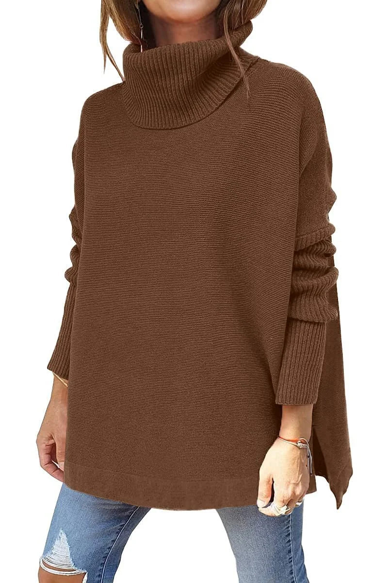 European and American cross - border casual turtlenecks, mid - length bat sleeves, hem tunics, pullovers, knitted women's clothing - Walmarkettt.com