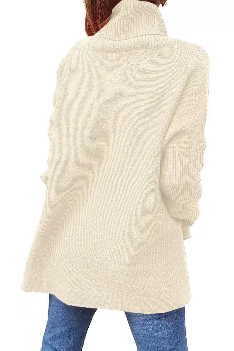 European and American cross - border casual turtlenecks, mid - length bat sleeves, hem tunics, pullovers, knitted women's clothing - Walmarkettt.com