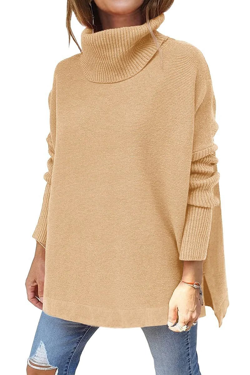 European and American cross - border casual turtlenecks, mid - length bat sleeves, hem tunics, pullovers, knitted women's clothing - Walmarkettt.com