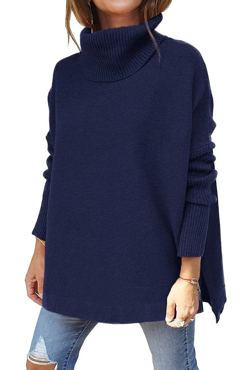 European and American cross - border casual turtlenecks, mid - length bat sleeves, hem tunics, pullovers, knitted women's clothing - Walmarkettt.com