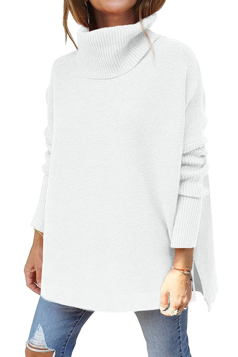 European and American cross - border casual turtlenecks, mid - length bat sleeves, hem tunics, pullovers, knitted women's clothing - Walmarkettt.com