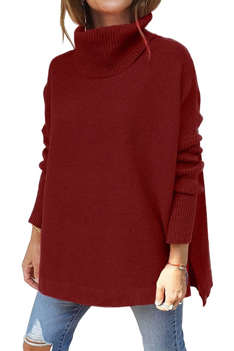 European and American cross - border casual turtlenecks, mid - length bat sleeves, hem tunics, pullovers, knitted women's clothing - Walmarkettt.com