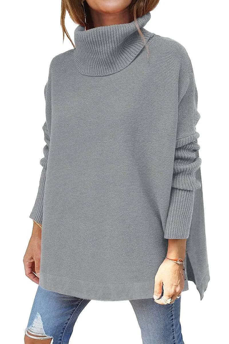 European and American cross - border casual turtlenecks, mid - length bat sleeves, hem tunics, pullovers, knitted women's clothing - Walmarkettt.com