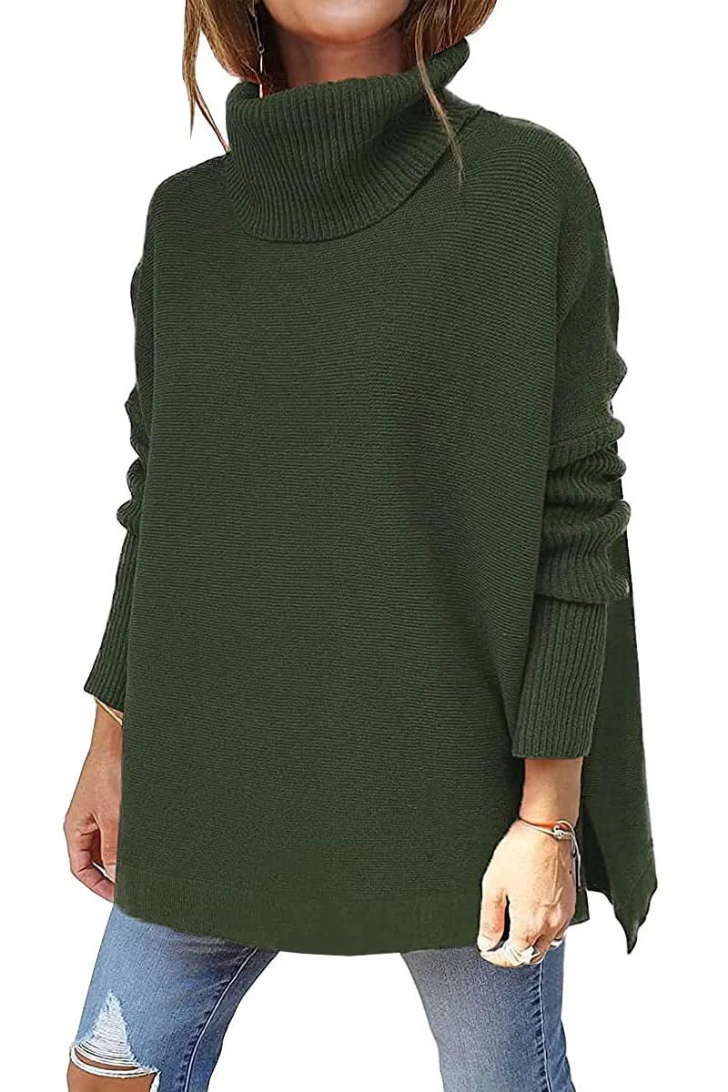 European and American cross - border casual turtlenecks, mid - length bat sleeves, hem tunics, pullovers, knitted women's clothing - Walmarkettt.com