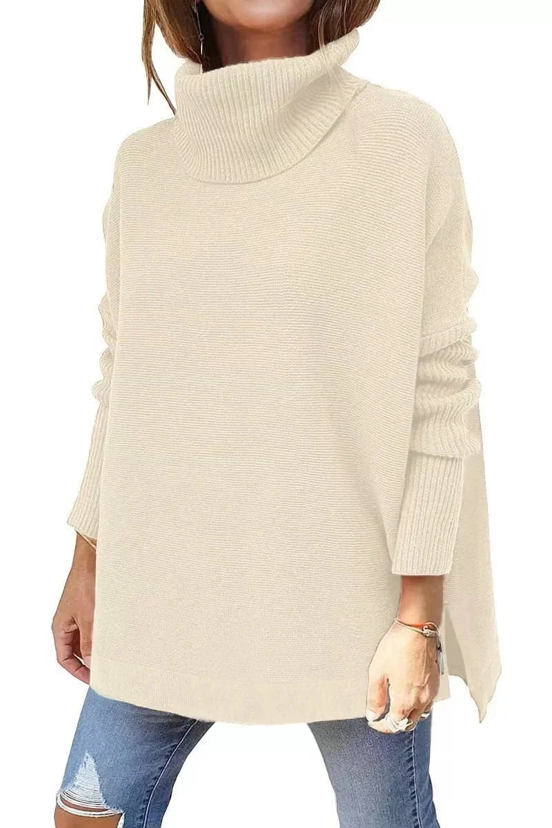 European and American cross - border casual turtlenecks, mid - length bat sleeves, hem tunics, pullovers, knitted women's clothing - Walmarkettt.com