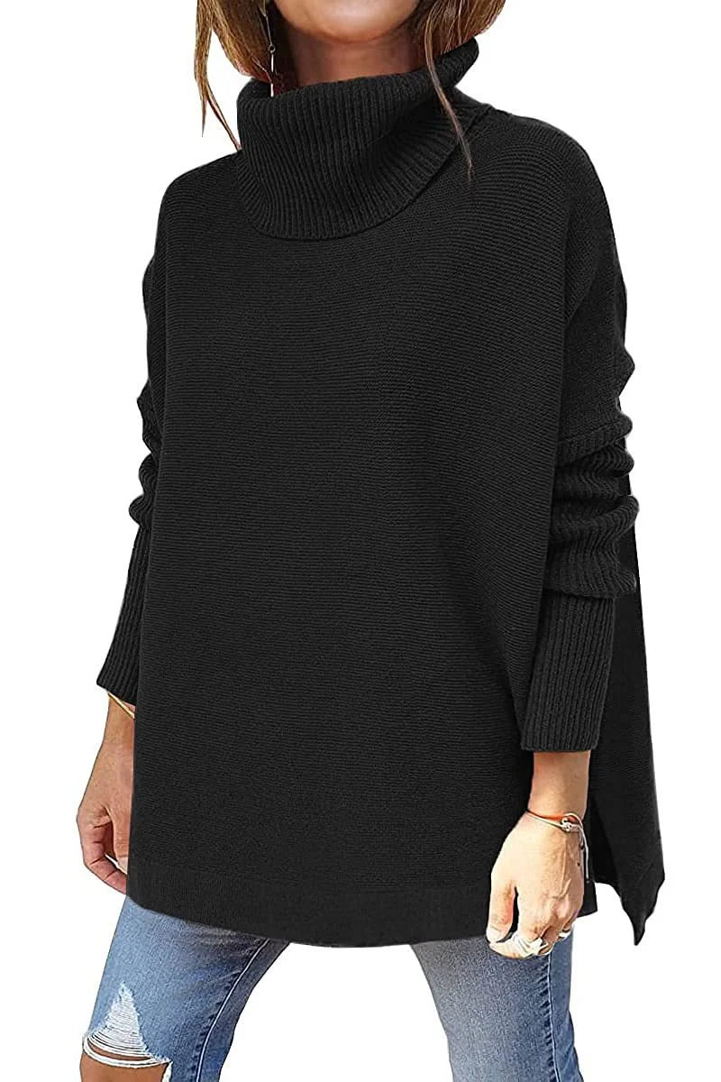 European and American cross - border casual turtlenecks, mid - length bat sleeves, hem tunics, pullovers, knitted women's clothing - Walmarkettt.com