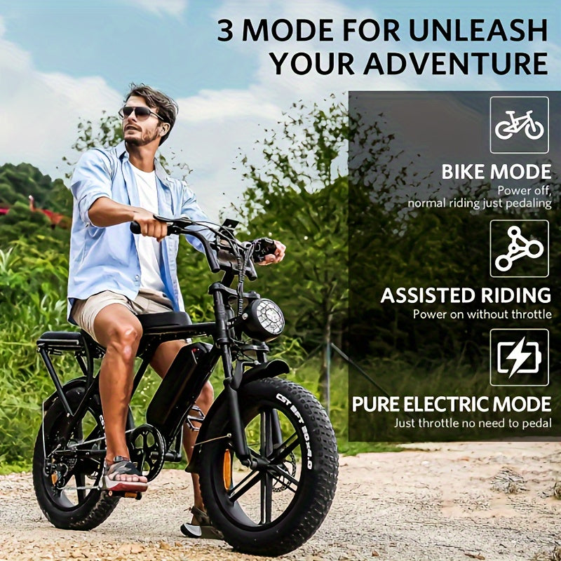 OUXI Electric Bike, V8 Electric Mountain Bike With 750W Motor 48V 15Ah Removable Larger Battery 20MPH 20" Fat Tire E Bike Shi-Mano 7-Speed Adult Electric Bicycles, Electric Dirt Bike, Electric Mountain Bike, Electric Bicycle