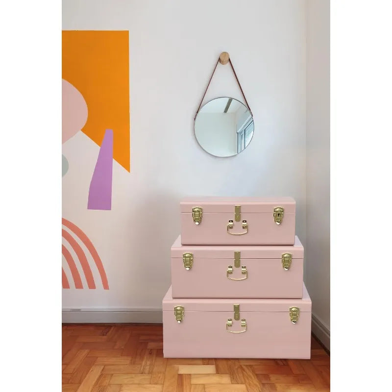 Decorative Box Set Of 3 Metal Trunks Chest With Safety Lock Clasp For Treasure Organization And Home Dorm Decor,26.8x16