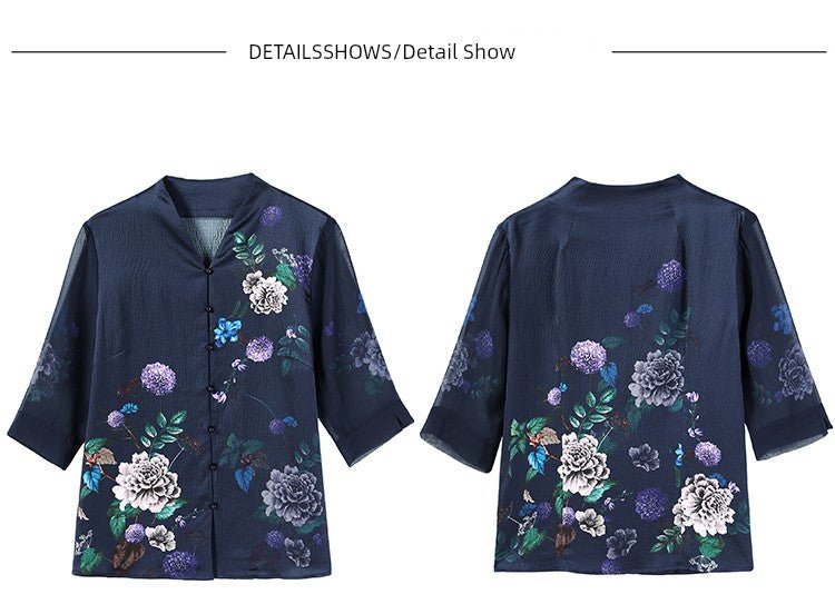 Fashion Mulberry Silk Top Middle - Aged and Elderly Shirt Summer Wear - Walmarkettt.com