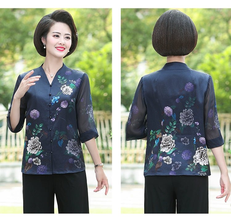 Fashion Mulberry Silk Top Middle - Aged and Elderly Shirt Summer Wear - Walmarkettt.com