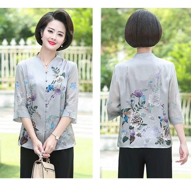 Fashion Mulberry Silk Top Middle - Aged and Elderly Shirt Summer Wear - Walmarkettt.com