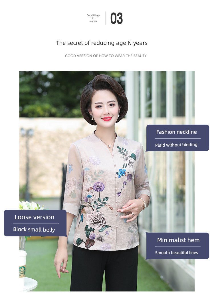 Fashion Mulberry Silk Top Middle - Aged and Elderly Shirt Summer Wear - Walmarkettt.com