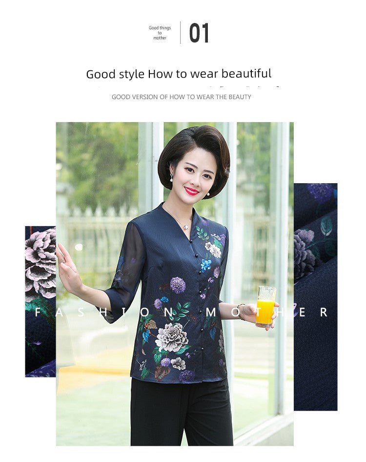 Fashion Mulberry Silk Top Middle - Aged and Elderly Shirt Summer Wear - Walmarkettt.com