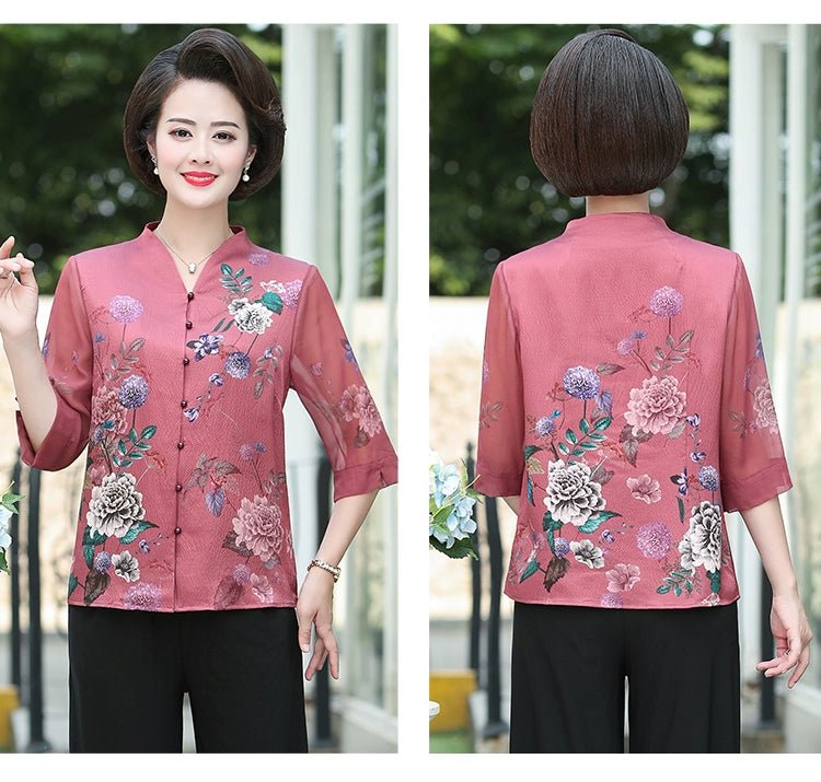 Fashion Mulberry Silk Top Middle - Aged and Elderly Shirt Summer Wear - Walmarkettt.com