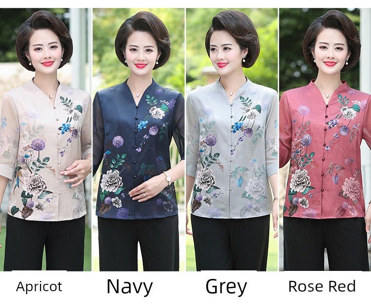 Fashion Mulberry Silk Top Middle - Aged and Elderly Shirt Summer Wear - Walmarkettt.com