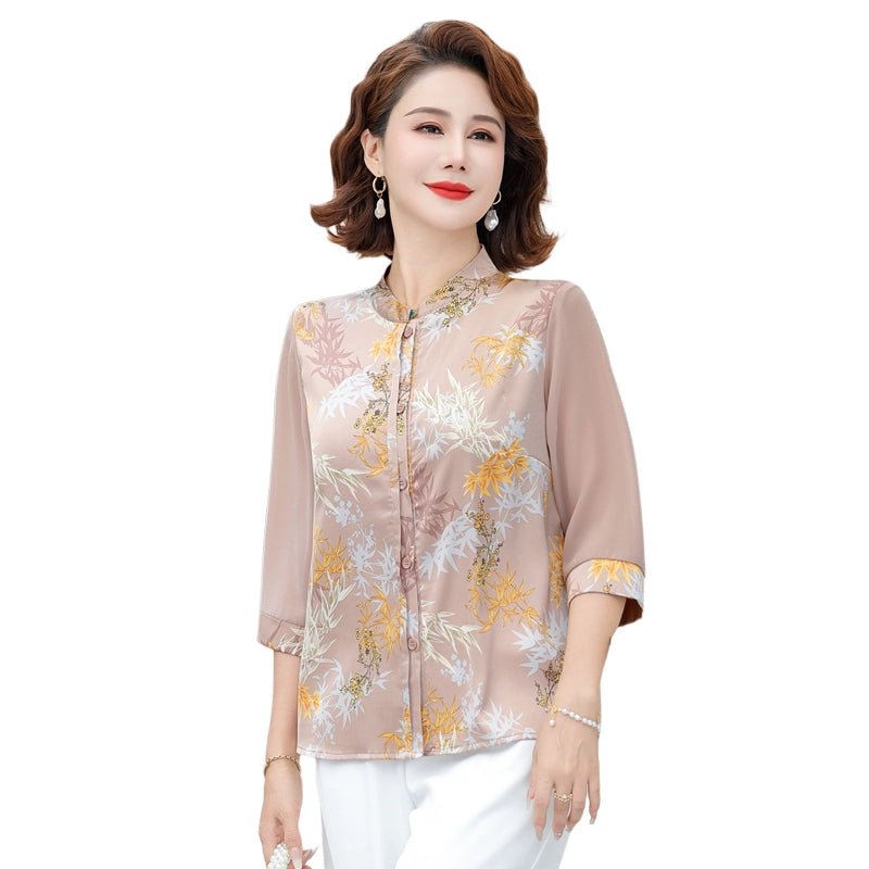 Fashion Mulberry Silk Top Middle - Aged and Elderly Shirt Summer Wear - Walmarkettt.com