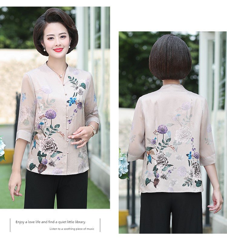 Fashion Mulberry Silk Top Middle - Aged and Elderly Shirt Summer Wear - Walmarkettt.com