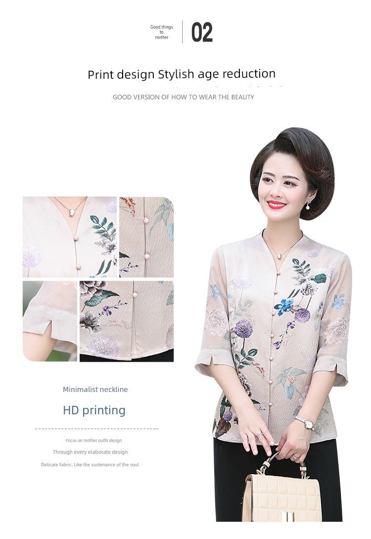 Fashion Mulberry Silk Top Middle - Aged and Elderly Shirt Summer Wear - Walmarkettt.com