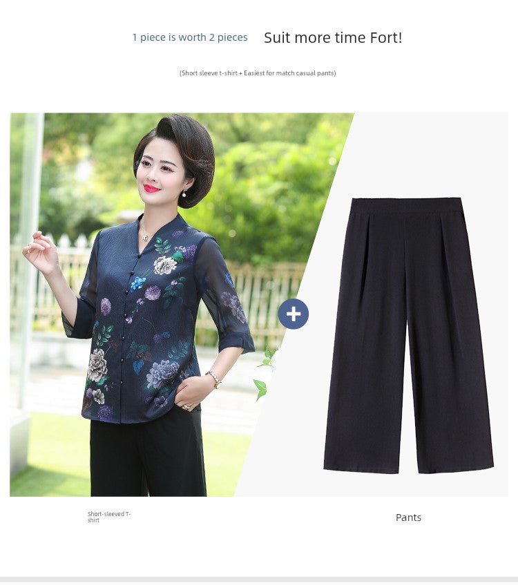 Fashion Mulberry Silk Top Middle - Aged and Elderly Shirt Summer Wear - Walmarkettt.com