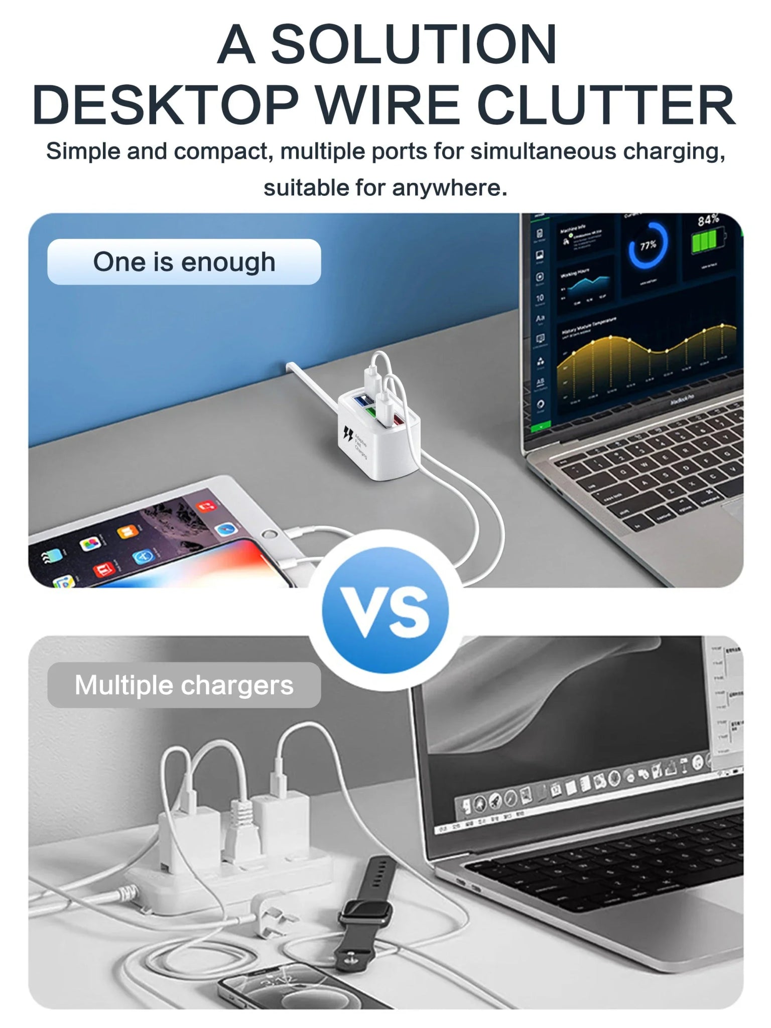 Fast USB Charger 6 in 1 Power Strip Desktop Charging Station Fast Charging 1m Cord USB HUB Adapter Socket for iPhone 16 Home - Walmarkettt.com