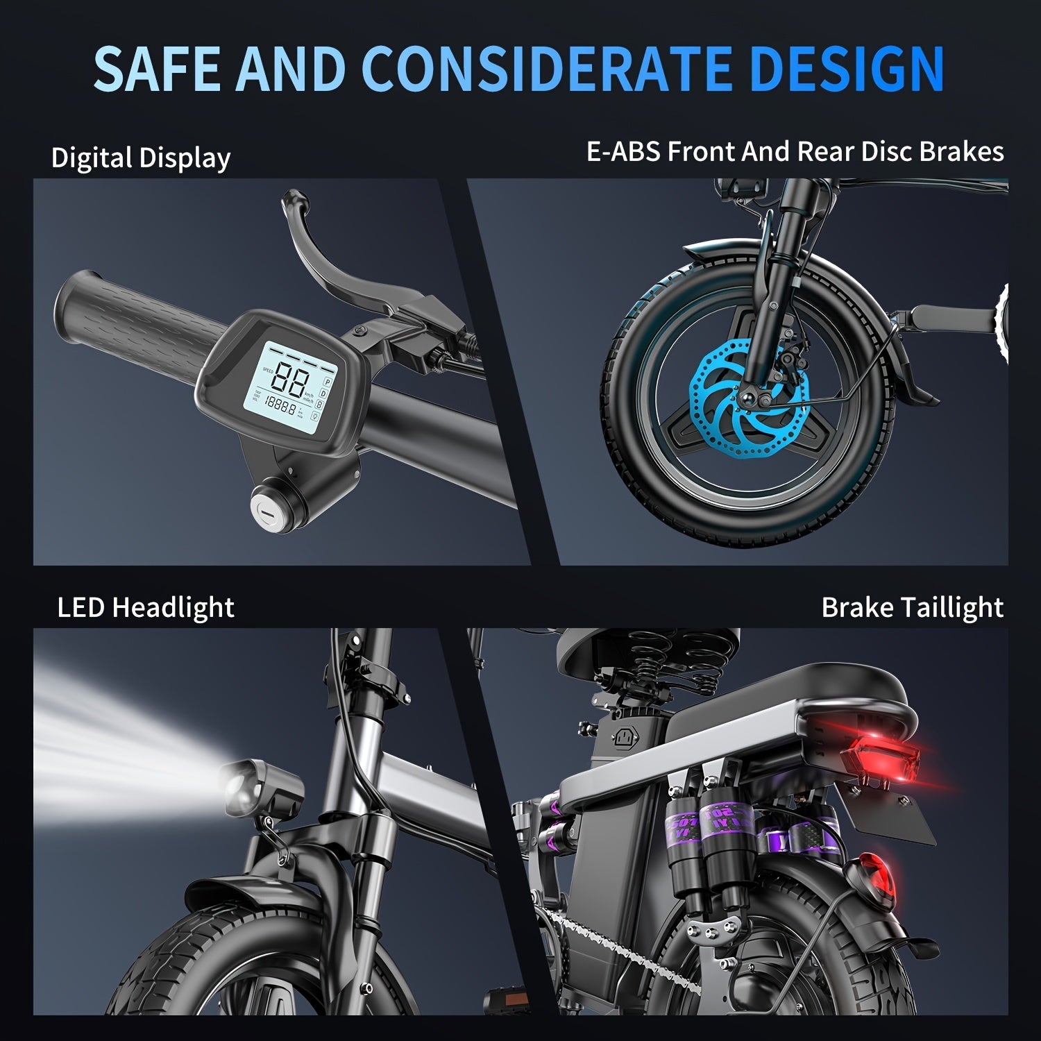 Foldable Dual Suspension Electric Bike, 500W Motor, 14" Tire Folding Mini Ebikes for Adults, 25 Miles Per Hour Range Commuter Adults Electric Bicycle, 48V10AH/13AH Battery - Walmarkettt.com