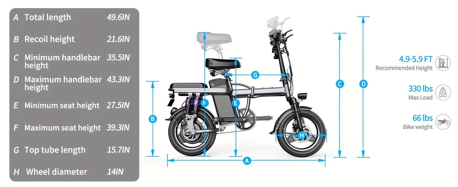 Foldable Dual Suspension Electric Bike, 500W Motor, 14" Tire Folding Mini Ebikes for Adults, 25 Miles Per Hour Range Commuter Adults Electric Bicycle, 48V10AH/13AH Battery - Walmarkettt.com