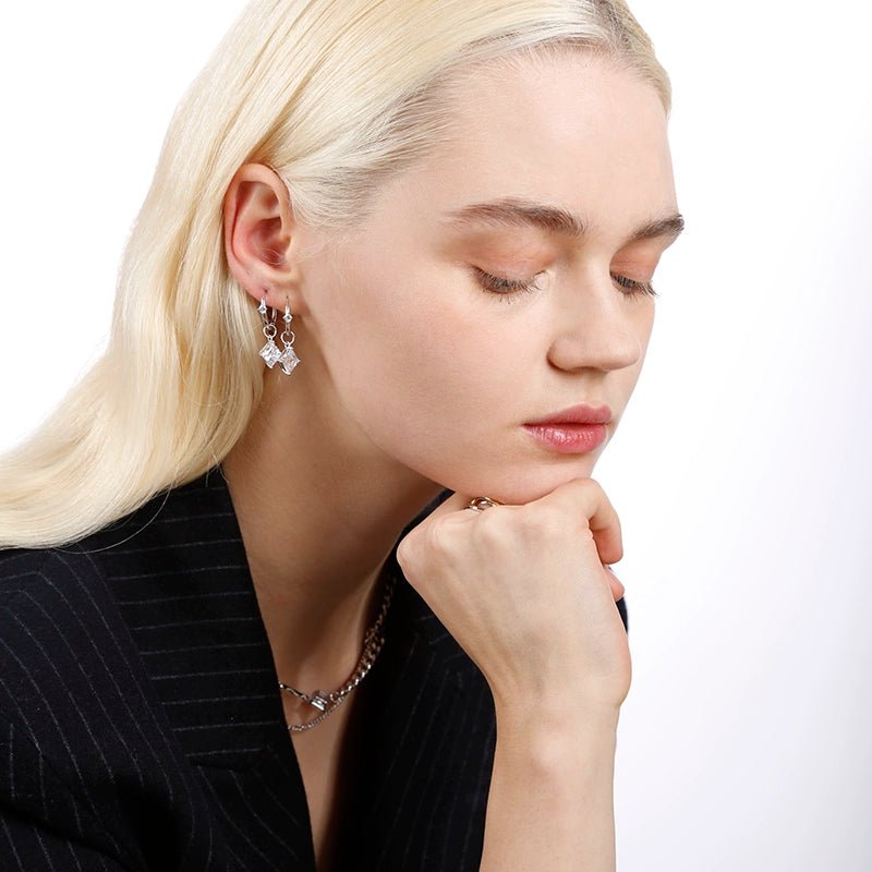 Frggather Gem Short Earrings Original Design High - Grade Temperament Silver Eardrops Neutral Men and Women Same Style - Walmarkettt.com