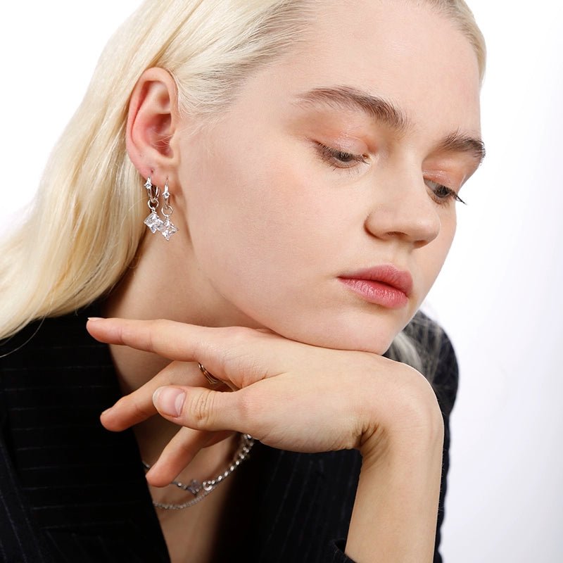 Frggather Gem Short Earrings Original Design High - Grade Temperament Silver Eardrops Neutral Men and Women Same Style - Walmarkettt.com