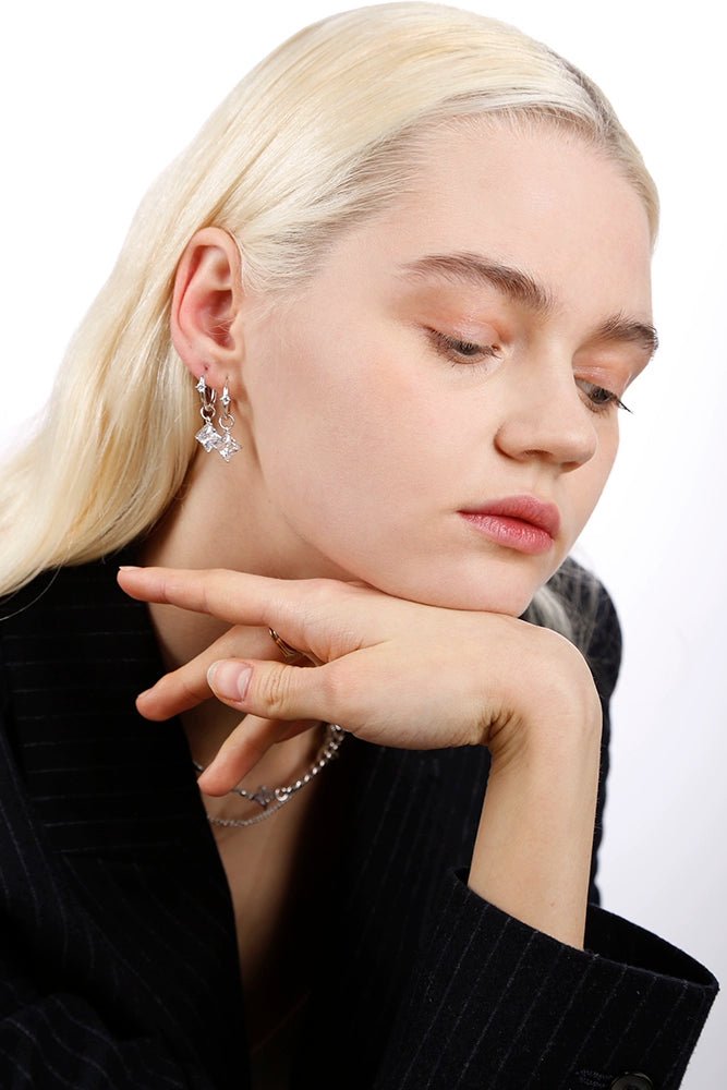 Frggather Gem Short Earrings Original Design High - Grade Temperament Silver Eardrops Neutral Men and Women Same Style - Walmarkettt.com