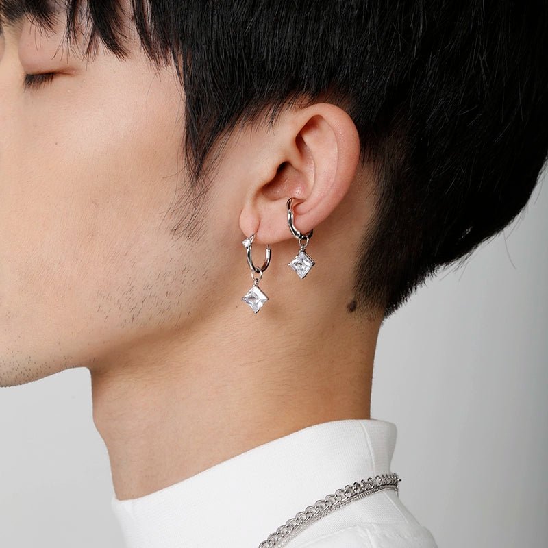 Frggather Gem Short Earrings Original Design High - Grade Temperament Silver Eardrops Neutral Men and Women Same Style - Walmarkettt.com