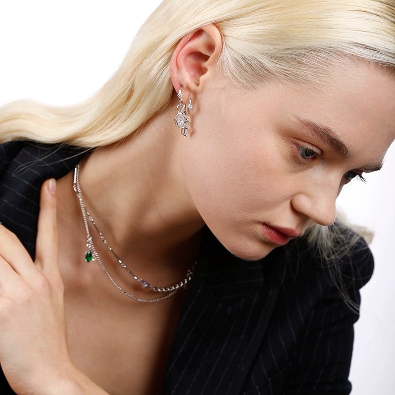 Frggather Gem Short Earrings Original Design High - Grade Temperament Silver Eardrops Neutral Men and Women Same Style - Walmarkettt.com