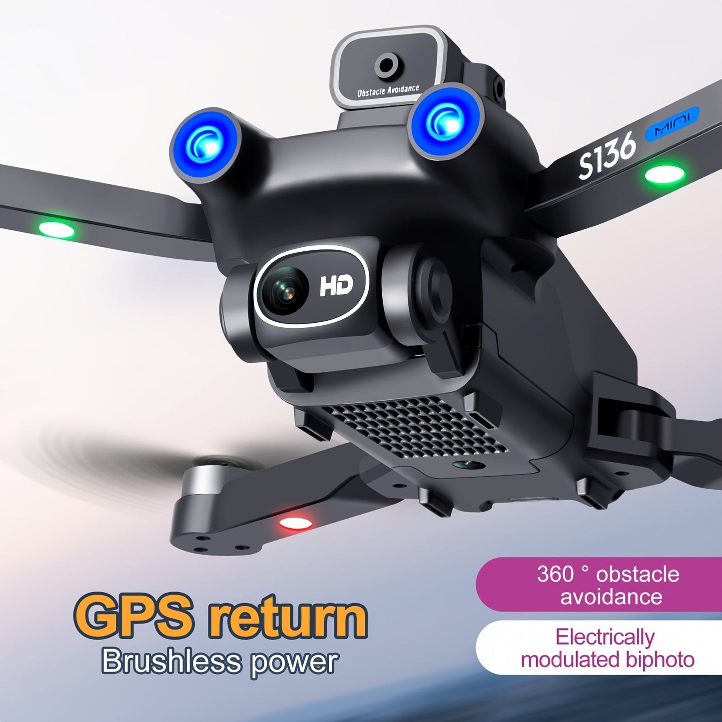 HD Dual Camera S136 UAV Drone with GPS, 360° Obstacle Avoidance, Optical Flow Hovering, One - Key Takeoff, and Fail - Safe Return - Perfect for Beginners and Men's Gifts - Walmarkettt.com