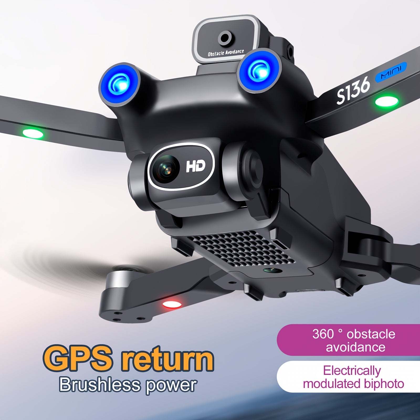 HD Dual Camera S136 UAV Drone with GPS, 360° Obstacle Avoidance, Optical Flow Hovering, One - Key Takeoff, and Fail - Safe Return - Perfect for Beginners and Men's Gifts - Walmarkettt.com