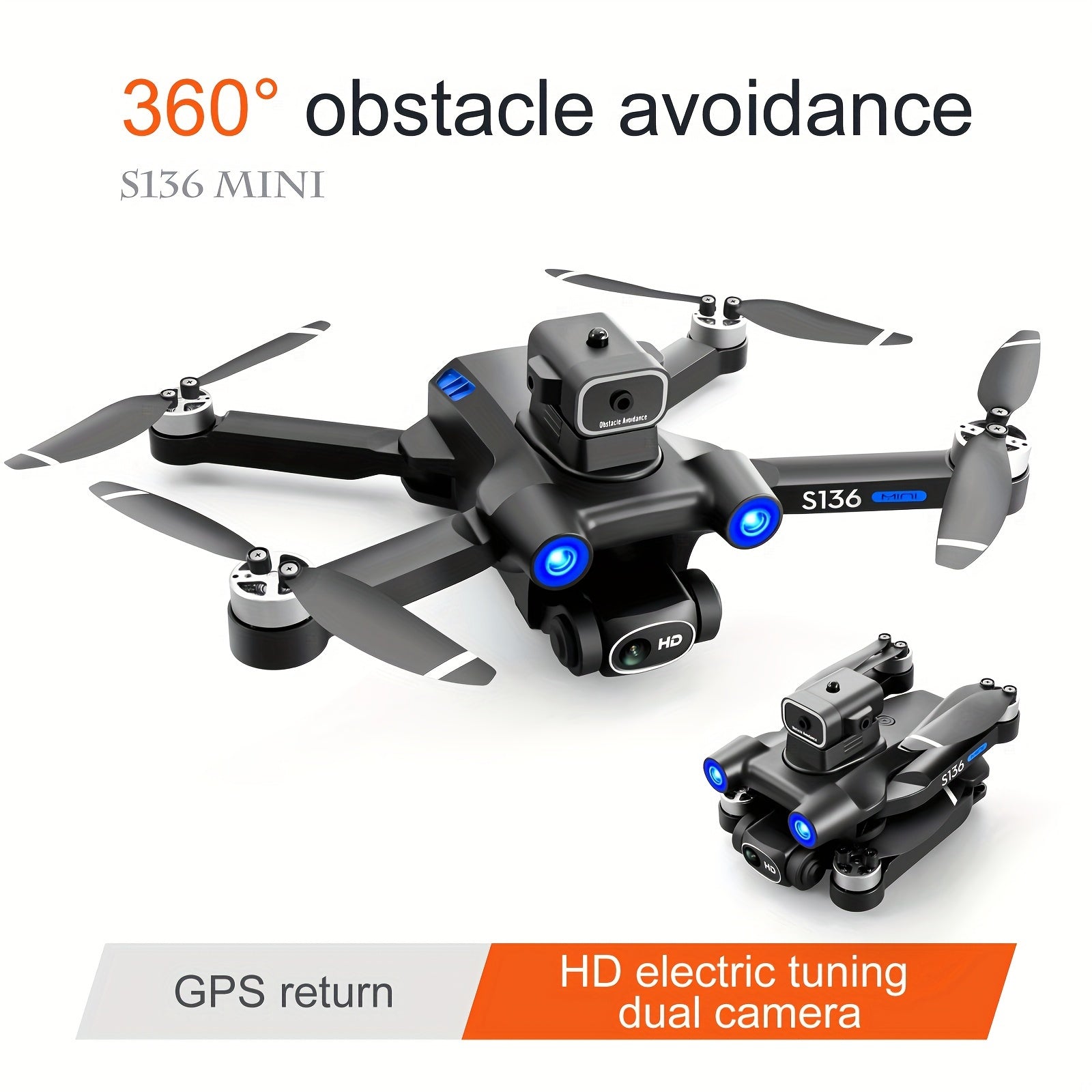 HD Dual Camera S136 UAV Drone with GPS, 360° Obstacle Avoidance, Optical Flow Hovering, One - Key Takeoff, and Fail - Safe Return - Perfect for Beginners and Men's Gifts - Walmarkettt.com