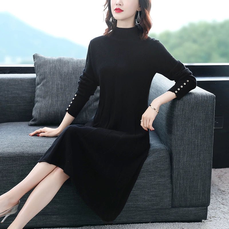Hengyuanxiang Spring & Fall Belly Covering Knitting Dress Cashmere Sweater - Walmarkettt.com
