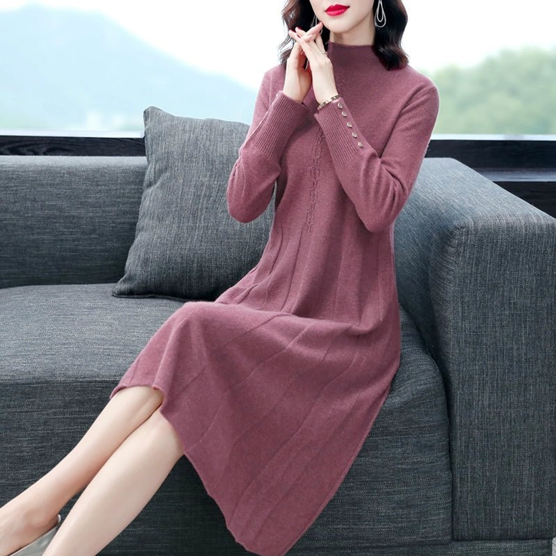Hengyuanxiang Spring & Fall Belly Covering Knitting Dress Cashmere Sweater - Walmarkettt.com