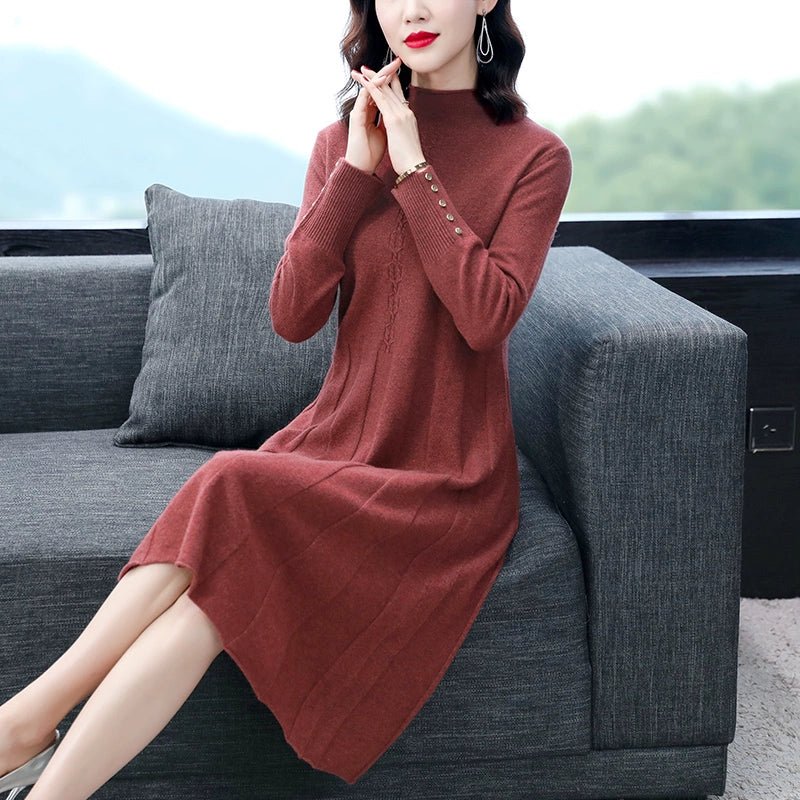 Hengyuanxiang Spring & Fall Belly Covering Knitting Dress Cashmere Sweater - Walmarkettt.com