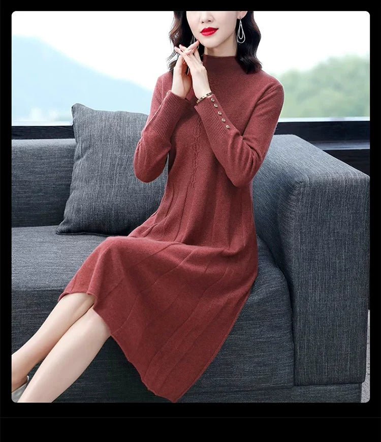 Hengyuanxiang Spring & Fall Belly Covering Knitting Dress Cashmere Sweater - Walmarkettt.com