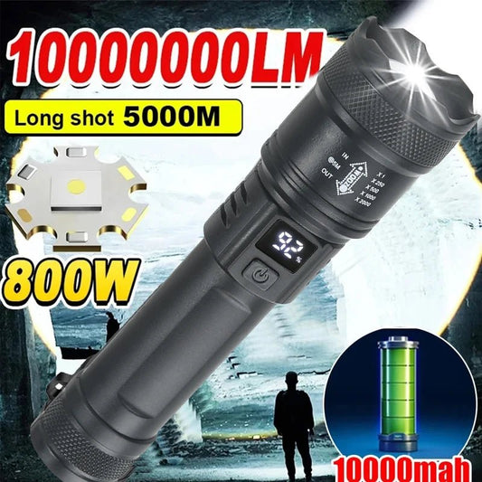 High Strong Power Led Flashlights 2000LM Tactical Torch with Display Light USB Charging Camping Fishing Emergency Zoom Lantern - Walmarkettt.com