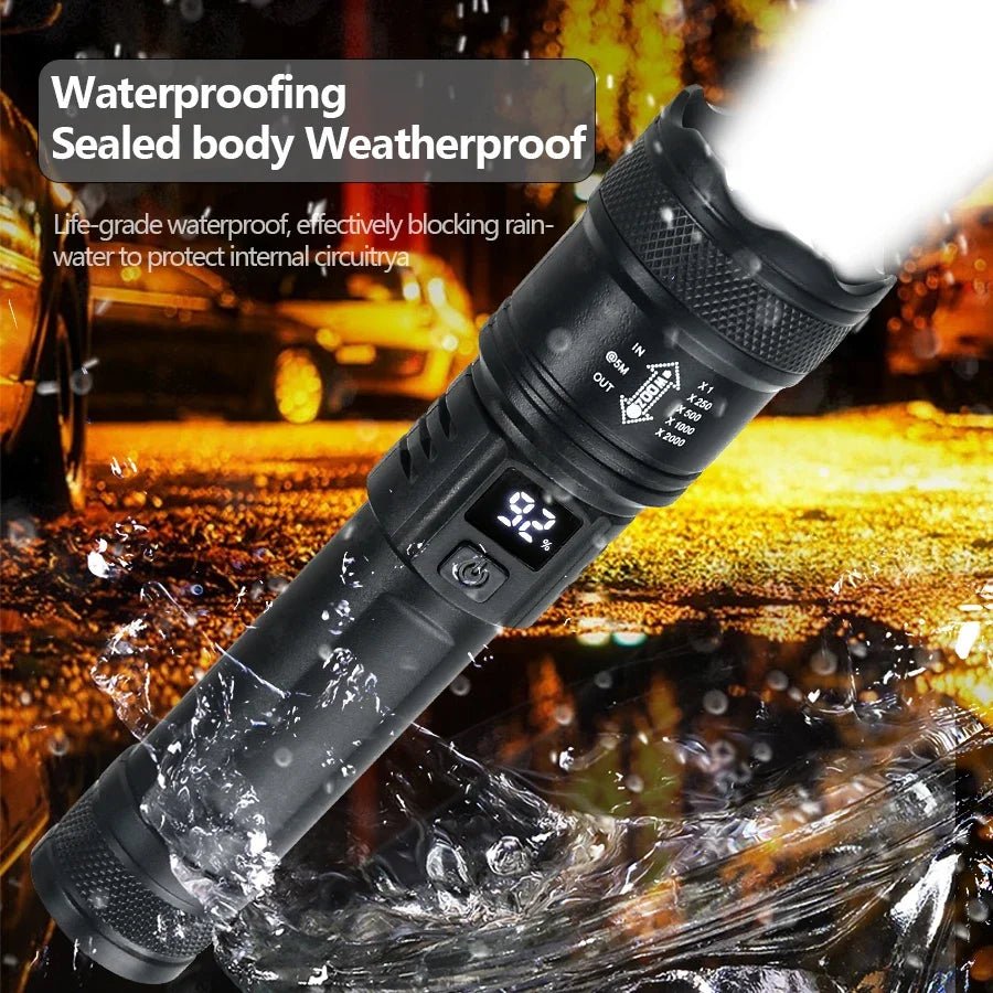 High Strong Power Led Flashlights 2000LM Tactical Torch with Display Light USB Charging Camping Fishing Emergency Zoom Lantern - Walmarkettt.com