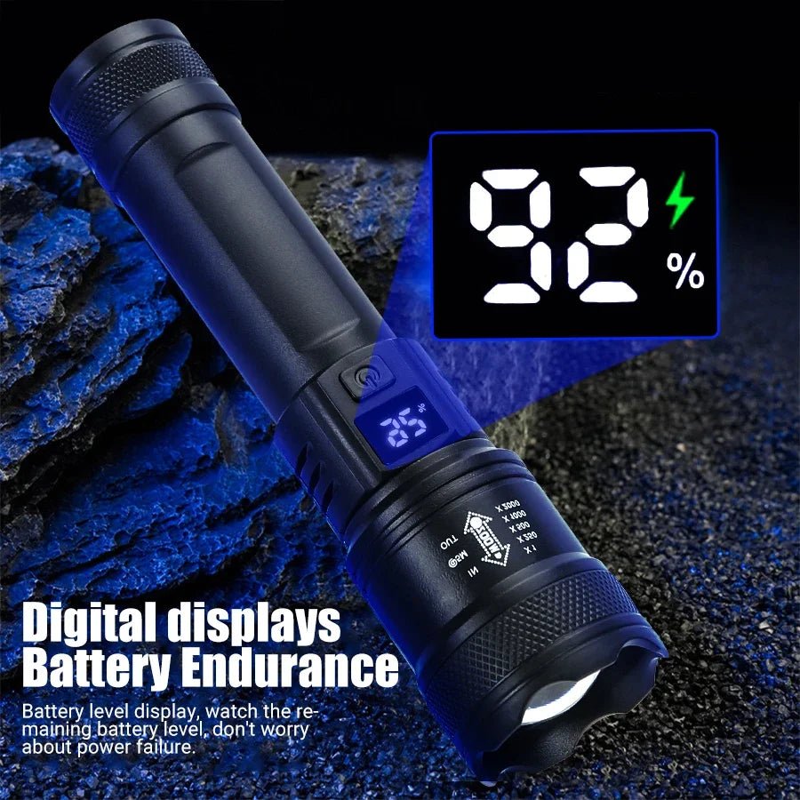 High Strong Power Led Flashlights 2000LM Tactical Torch with Display Light USB Charging Camping Fishing Emergency Zoom Lantern - Walmarkettt.com