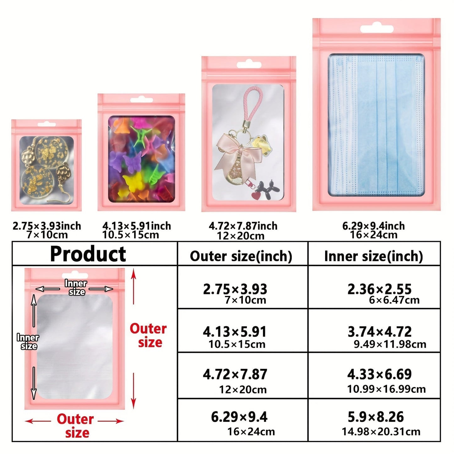 [Holographic Zipper Lock Bags] 100 - Pack Holographic Zipper Lock Resealable Bags | Moisture - Proof Aluminum Foil Polyester Film Flat Transparent Window Pouch for Electronics/Jewelry/Cosmetics Organization, 4 Size Options, Non - f - Walmarkettt.com