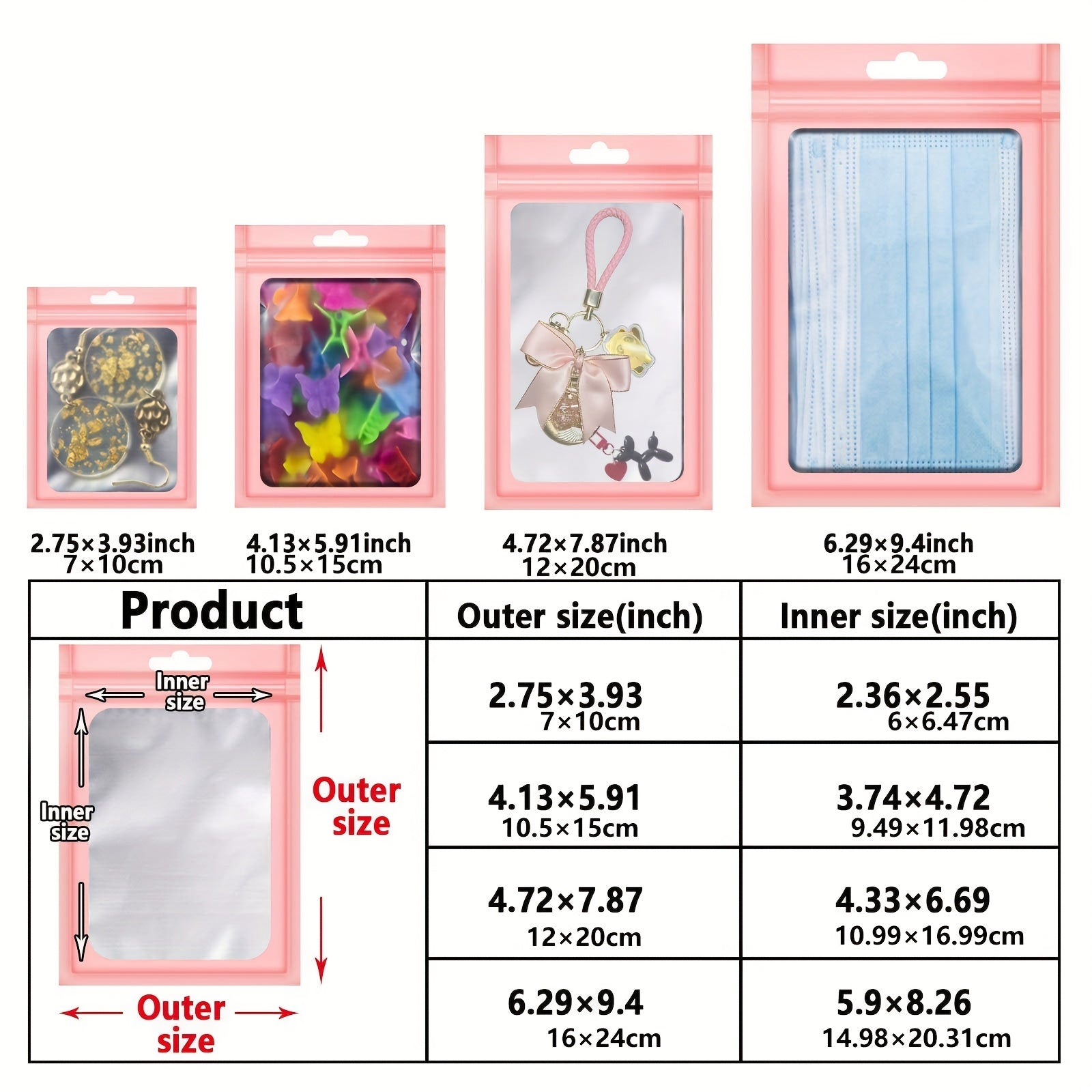 [Holographic Zipper Lock Bags] 100 - Pack Holographic Zipper Lock Resealable Bags | Moisture - Proof Aluminum Foil Polyester Film Flat Transparent Window Pouch for Electronics/Jewelry/Cosmetics Organization, 4 Size Options, Non - f - Walmarkettt.com