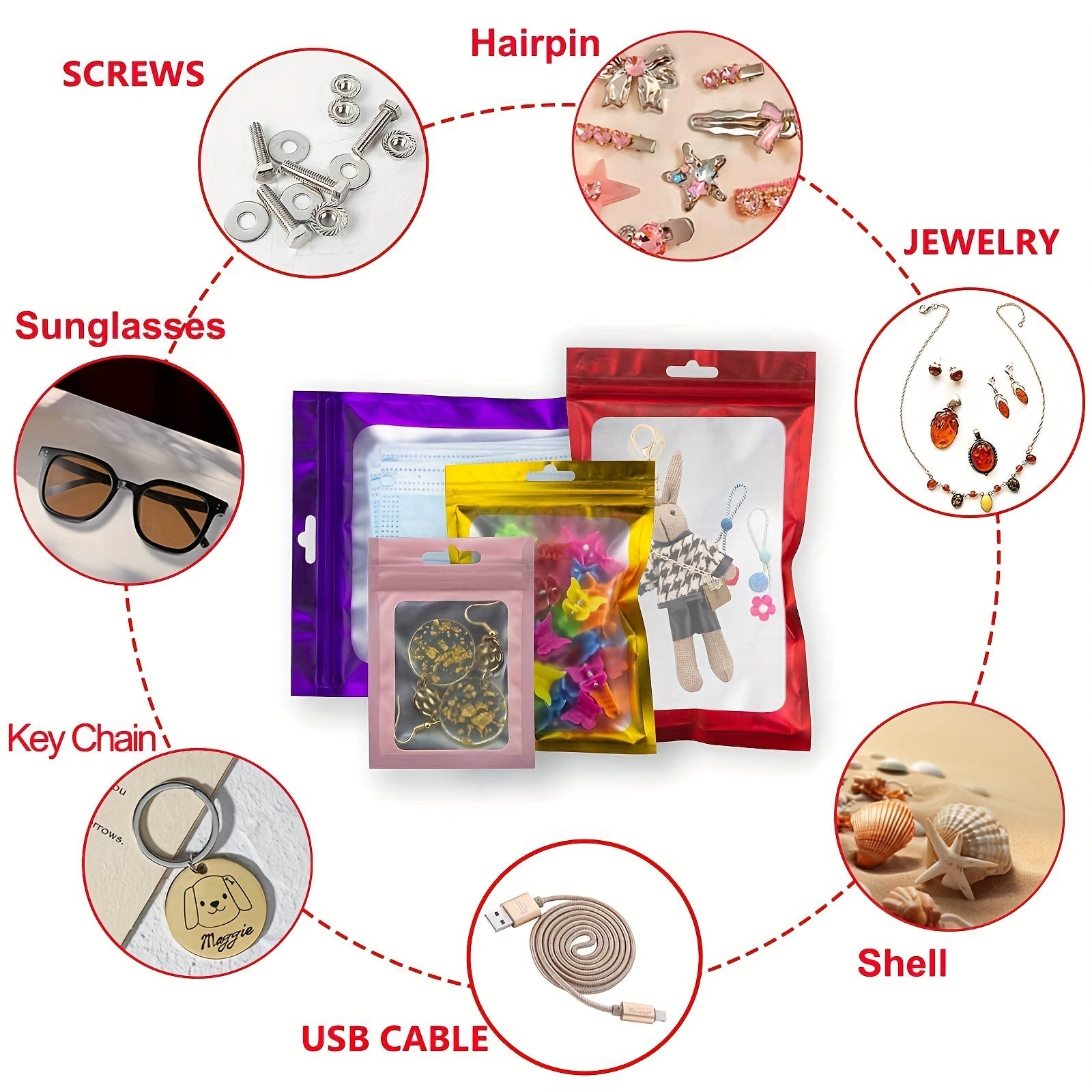 [Holographic Zipper Lock Bags] 100 - Pack Holographic Zipper Lock Resealable Bags | Moisture - Proof Aluminum Foil Polyester Film Flat Transparent Window Pouch for Electronics/Jewelry/Cosmetics Organization, 4 Size Options, Non - f - Walmarkettt.com